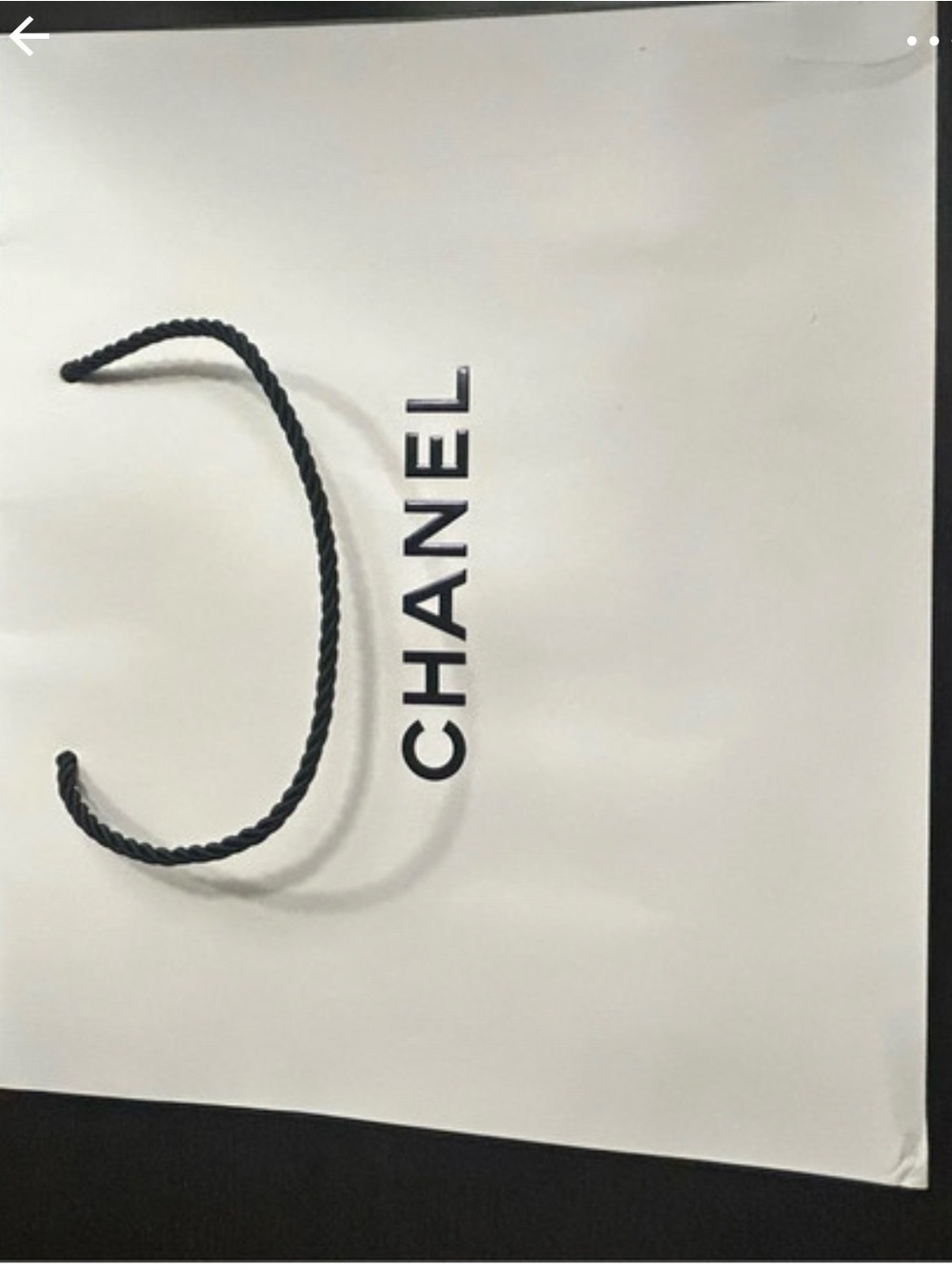 CHANEL White and Black Logo Gift Bag with Rope Handle